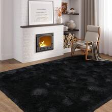 Tapis shaggy noir, ultra doux et moelleux – tapis douillet pour chambre, salon ou chambre d'enfant, antidérapant, accent moderne aux couleurs chics - noir - Voir 1