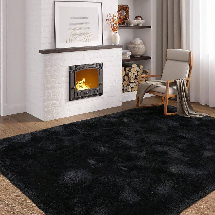 Tapis shaggy noir, ultra doux et moelleux – tapis douillet pour chambre, salon ou chambre d'enfant, antidérapant, accent moderne aux couleurs chics - noir - Voir 1