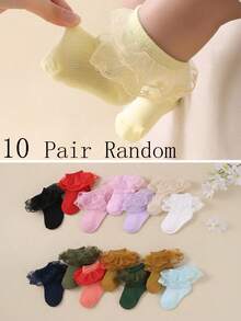 10/5/1 Par Meias de Renda para Bebê em Cores Aleatórias, com Design de Renda Dupla Única e Elegante, Adequado para Bebês Meninas de 0-36 Meses em Festas e Presentes. Essas meias adoráveis são feitas de tecido de malha respirável, macias e confortáveis, combinando com vários looks e vestidos, um presente perfeito para o Dia dos Namorados. - Multicolorido - Visão 13