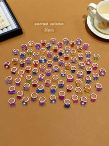 20pcs Colorful Sweet Style Open Rings, Fashion Jewelry Accessories - Multicolor - View 8