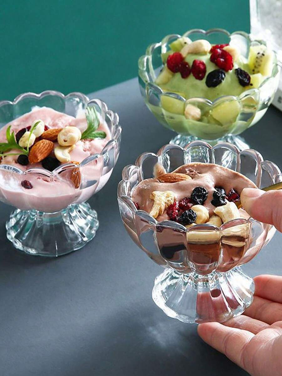 1个冰淇淋碗，花瓣透明玻璃杯，莲花冰淇淋杯，玻璃甜点碗，冰淇淋杯，沙拉和小吃碗，迷你碗，玻璃餐具，厨房用品，学习用品，返校季 - 创意冰淇淋杯，适用于家庭、奶茶、甜点、酸奶、沙拉 - 無色 - 查看 1