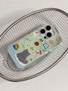 1 Pcsins Illustration Following From Little Fresh Mint Green Cute Cats, And Applicable Iphone17 Iphone17promax/Iphone16 Pro Max/Iphone15 Pro/Iphone14 Iphone13/12/11, Suitable For Family/Friends/Sister/Girlfriend On Valentine's Day Gift/Birthday Gift/Mother's Day Gift - Green - View 3