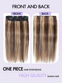 1pc Human Hair Clip-In Hair Extensions, 14-22 Inches Straight Natural Black Silky Hair Pieces, Increase Hair Volume, Simple For Daily Wear And Party, Women - Multicolor - View 6