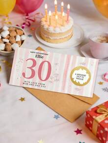 1pc Customize 30th Birthday Scratch-Off Card, Personalized Travel Experience Boarding Card,Pink Striped & Cute Doodle Design Milestone Birthday Scratch-Off Card,Scratch-Off Ticket For Trip Gifts,Birthday Surprise Travel Gift,Birthday Gifts - Multicolor - View 2