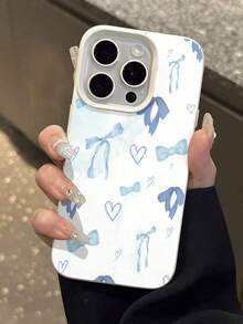 Blue Ribbons And Hearts Phone Case Compatible With  12, 13, 14, 15 Pro,  14 Plus,  15, 16 Pro Max,  17,  17 Pro,  17 Pro Max, And  17 Air. Made Of TPU Material, Providing Anti-Slip And Drop Protection, With Raised Bezels For Added Protection, Stylish And Elegant, With A Faux Leather Texture. A Perfect Gift For Yourself, Family, Friends, And Loved Ones - White - View 6