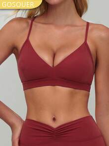 Women's V-Neck Y-Shaped Back Adjustable Fitness Running Yoga Sports Bra - Red - View 5