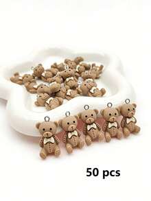 20/100/150/200 piezas Colgante de oso de peluche de resina plana marrón con lazo, lindos encantos de oso sentado para hacer joyas DIY, aretes, collares, pulseras, llaveros - Marrón - Ver 14