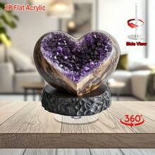 2D亚克力旋转桌面摆件，配心形紫水晶，适用于家居、办公室、冥想或健康空间装饰。 - 1PC - 查看 9