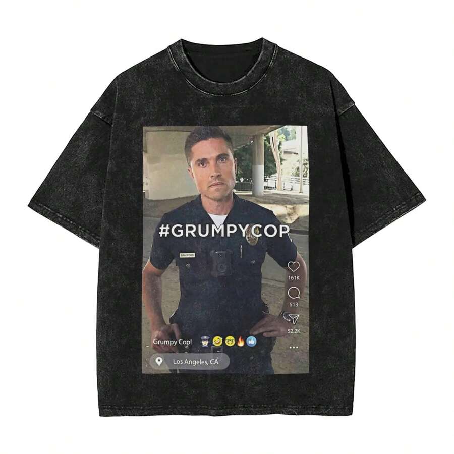 The Rookie Grumpy Cop T Shirts Men Cotton Vintage T-Shirts Round Collar Tee Shirt Short Sleeve Clothing Gift Idea - màu đen - Xem 1