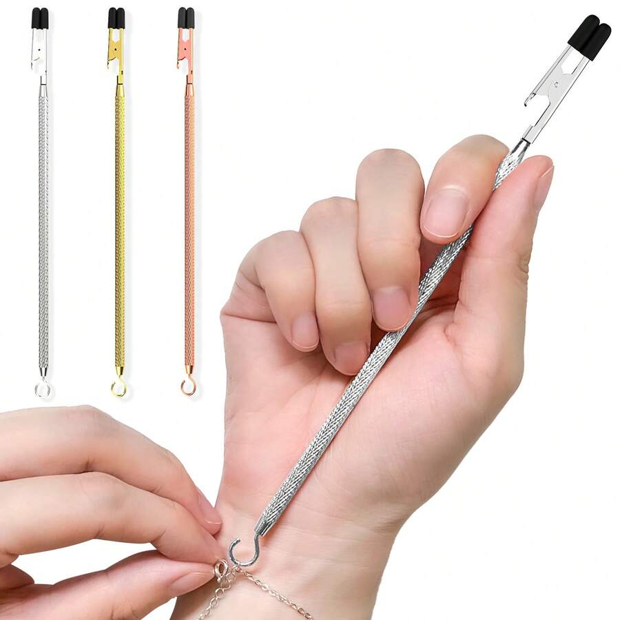 1 chiếc dụng cụ hỗ trợ đeo vòng tay hai đầu, dụng cụ hỗ trợ đeo trang sức đa năng, phù hợp với nhiều loại vòng tay, chiều dài 6,7 inch/17cm.