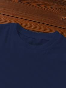Boys' Casual Short-Sleeved Summer T-Shirt With Crew Neck Featuring A Giraffe With Glasses Print, Made Of Cotton With Front And Back Prints - 藏蓝色 - 查看 2