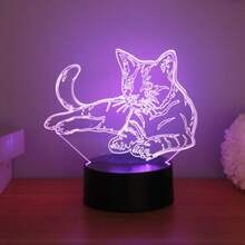 1 pieza Luz de noche LED 3D de gato, alimentada por USB, lámpara RGB de 7 colores cambiantes, adecuada para decoración de dormitorio, hogar y escritorio, Navidad, iluminación elegante, regalo de cumpleaños - Multicolor - Ver 5