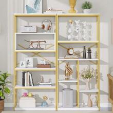 Modern Minimalist Style Shelf Measuring 160 X 29.5 X 180 Cm, Made Of Steel Tubes And MDF, Stable Rectangular Structure, Gold And White Colour, Easy To Assemble And Clean. - White 1pc - View 12