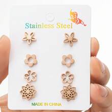 4对/套 时尚不锈钢耳环，饰以幸运花朵图案，是约会礼物的理想之选，也是派对、婚礼和送礼的完美选择。男女皆宜。 - ZH021 - 查看 6