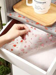1roll Strawberry Pattern Kicthen Drawer Liner, 11.8*39.4inch Shelf Liner, Transparent Heart Strawberry Pattern Cabinet Liner, Waterproof And Oil-Proof Kitchen Accessories, Suitable For Desk Mat, Kitchen Decor, Fridge Organizer, Refrigerator Cover, Shelf Cover, Kitchen Decor, Kitchen Accessories. - Multicolor - View 9