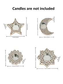 1件斋月月亮/星星烛台，木质和金属烛台套装，装饰烛台，适用于餐桌、家居装饰、房间装饰、派对和节日装饰，饰有星星、月亮和灯笼图案——送给朋友和家人的完美礼物。 - 彩色 - 查看 3