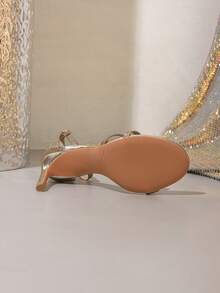 French Summer New Open Toe Strap Buckle Sandals, Mid Heel Round Toe, Versatile Dress Shoes, Champagne Gold Thin Heel High Heels - Champagne - View 4