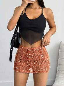Váy dạ hội lấp lánh thời trang tối giản gợi cảm sang trọng dành cho nữ - màu nâu - Xem 5