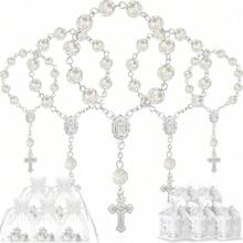 120 Packs Baptism Favors Set Includes Ivory Acrylic Rosary Beads Faux Pearls White Organza Bags With Drawstring Wedding And Christening Keepsake For Christening Wedding Supplies (Gold Bracelet) - Multicolor - View 15