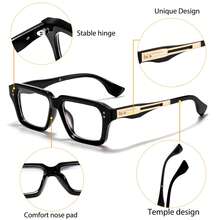 Men's Fashion Retro Square Frame CP+PC Clear Lens Glasses With Special Pin Core Design Suitable For Both Men And Women. Luxurious And Retro Style. Decorative Glasses. Ideal Gift For Parties And Great Choice For Shopping - K40549 - View 8