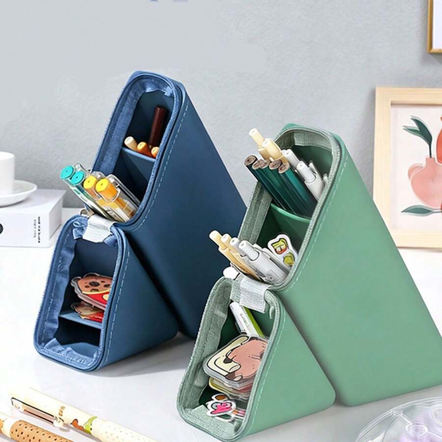 2-In-1 Rhombus Zipper Silicone Stationery Pouch, Dual-Use Desk Mat & Pencil Case For Students