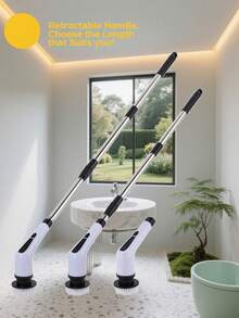 一套7个可替换刷头的电动旋转刷，无线电动清洁刷，带可调节长柄，可充电淋浴刷，适用于浴室、厨房、浴缸、瓷砖、淋浴房、汽车清洁，清洁用品 - 7合1 - 查看 3