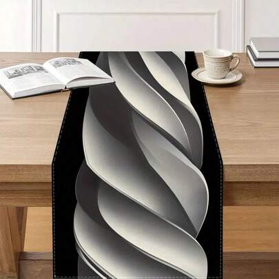1pc Elegant Spiral Textured Table Runner - Black & White Polyester, Rectangular Design, Suitable For Birthday Party Decor, Ceremonies, Refined Dining Table Accents, Table Decoration, 13x35/13x47/13x72/13x90/13x108 Inches