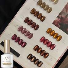 MIANEL 10ml 冬日日落玫瑰猫眼凝胶指甲油，冬日巧克力琥珀玻璃珠指甲油，棕色美甲用品，情人节女士美甲礼物 - 彩色 - 查看 4