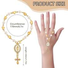 方向盘念珠吊坠，带圣母玛利亚吊坠和十字架的方向盘饰品，珍珠心形链天主教汽车内饰挂饰 - 愛心 - 查看 8