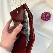 Portefeuille de style japonais, porte-monnaie, portefeuille mini compact rouge vin, portefeuille court pour femmes - Rouge foncé - Voir 3