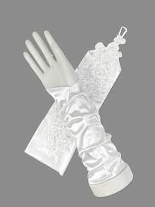1 Pair Fashionable & Elegant Lace Patchwork Ruffle Mid-Length Sleeve Cuffs - White-182 - View 3