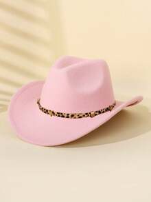 1pc Kids Western Cowboy Hat, Suitable For Boys And Girls, Wide Brim Cowboy Hat With Detachable Leopard Print Band, All Season Dress Up Hat, Suitable For Daily Wear, Outdoor And Party Costumes - 1PC - View 2