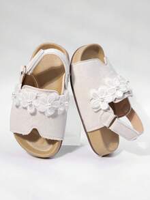 2 pezzi/set Sandali per ragazze, Nuovi sandali da principessa con fiori 2026, Suola morbida antiscivolo per bambini, In morbida pelle adatti per l'uso estivo - Beige - Visualizzare 1