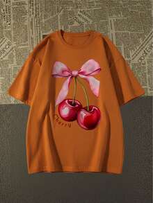 Camisa Camiseta Cherry Laço Algodao 100% Lançamento 2026 - Laranja - Visão 1