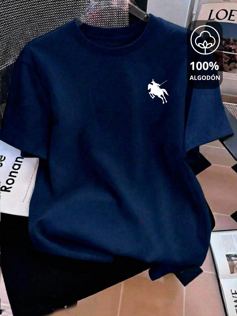 Camiseta de manga corta con cuello redondo, adornada con estampado pequeño, para ropa de Año Nuevo, camisetas gráficas para mujeres - Azul Marino - Ver 1