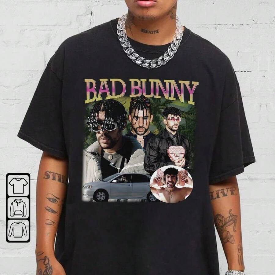 Black Short-Sleeve T-Shirt For Men,  Loose Fit, Featuring  Print And Text Design, Music-Themed Street Style, Suitable For Daily Casual Wear And Gatherings.,Unisex - 黑色 - 查看 1