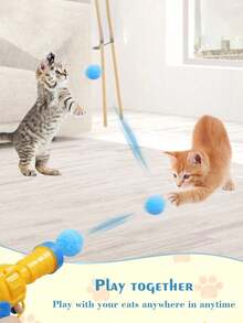 1pc Cat Toy Set (1 Launcher Gun And 20 Fur Balls), Cat Toy Interactive High Fun Toy Gun Plush Ball Launches Quiet High Bounce Ball To Tease The Cat - Nhiều màu - Xem 8