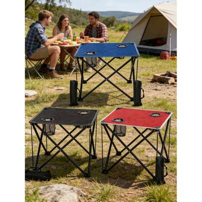 可折叠加厚户外露营桌，带杯架，便携式野餐桌，适合户外烧烤活动，安装快捷，设计稳固，是理想的节日礼物