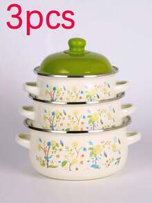 1/3件套16-20厘米多功能搪瓷炊具套装，轻便易携，包含汤锅、炖锅和不粘锅，易于清洁，适用于燃气灶和电磁炉，经久耐用，是家庭和餐厅厨房的必备之选。搪瓷炊具套装，厨房必备，厨房配件，厨房装饰，情人节、斋月、开斋节、复活节烹饪助手 - 彩色 - 查看 12