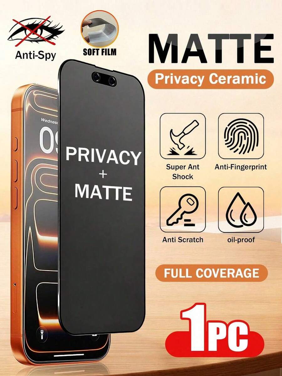 1 miếng dán màn hình cường lực chống nhìn trộm 6.9 inch cho iPhone 17 Pro Max, chống chói, chống bám vân tay, tương thích với ốp lưng, dễ dàng lắp đặt không bọt khí, vừa khít, phù hợp với các dòng 17 Pro Max/17 Pro/17 Air/16/15/14 Plus/13 Mini/12/11.