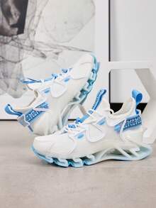 Women's Breathable Hollow-Out Sports Shoes, Blade Sole Casual Running Sneakers, Lace-Up - White - View 2