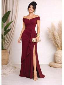 Bridesmaid Dress Guests Promotion Olive Green Fuchsia Black Lilac Terracotta Emerald Royal Red Marsala Navy Dull - Gỗ đỏ - Xem 2