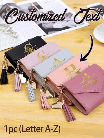 Personalized Synthetic Leather Wallet,Customizable Gold Stamping Long Multi ,Wallet With Cash Card & Id Slots ,Name Letters A-Z And Heart Tassel Charm For Women Wallet ,Perfect Gift For Girlfriend Wallets For Women & Red Purse, Local, School Supplies, Back To School, School Gift, For Office, For School, For Classroom, For Teacher Gifts