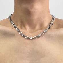 1pc Unisex Stainless Steel Geometric Necklace, Punk Style Asymmetric Sweater Chain, Luxury Jewelry Accessory, Non-Fading - Steel - View 7