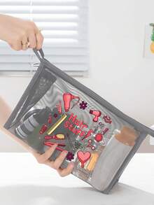 网眼化妆包，饰有发饰图案，多功能化妆包，可收纳发夹、发带、红色气垫，便携式收纳包，化妆包，护肤品收纳包，旅行必备，宿舍用品，浴室收纳，珠宝收纳，唇彩和化妆品收纳包，学习用品包，化妆包，节日必备，化妆品收纳，新娘礼物，母亲节礼物，生日礼物，送给朋友和老师的礼物，洗漱包，护肤包，洗漱包，旅行洗漱包，女士度假必备，女士旅行包，大容量包 - 彩色 - 查看 6