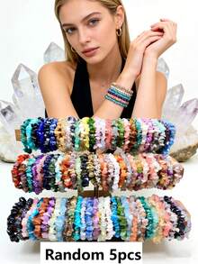 2 piezas Pulsera y colgante de collar de cuarzo amatista, pulsera de piedras de guijarro púrpura - Morado - Ver 18