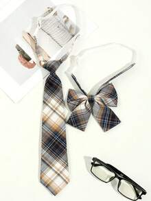 2pcs Women's Fashionable Minimalist Striped Bow Tie Set, Casual Versatile For Daily Wear, Party, Gift, JK Style - Multicolor - View 2