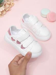 2026 New Kids Canvas Sneakers, Girls Casual Sports Shoes, Heart Design White Shoes - Beige - View 1