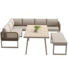 Garden Furniture Set With High-Quality Seat And Back Cushions, Garden Lounge Chairs For 6 To 8 People, Hand-Woven PE Rattan Sofa Set, Weather-Resistant, Beige - Beige - View 5