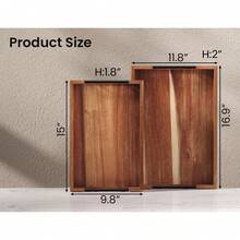 Acacia Wood Serving Tray With Metal Handles,15x10in Ottoman Decorative Trays Platter Coffee Table,Living Room,Bar,Party(Medium) - 棕色 - 查看 3